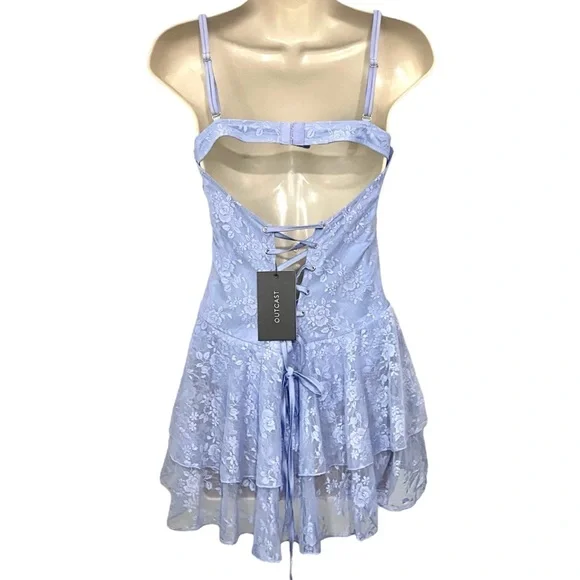Outcast Dylan Bustier Lace Mesh Mini Dress New Lilac - Picture 7 of 13
